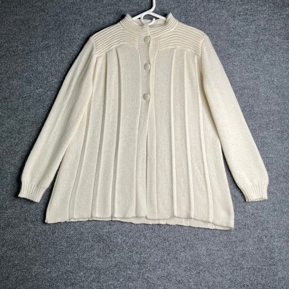 AlpacaWare Cream Alpaca Yarn Ribbed Mock Neck Button Front Cardigan‎ Sweater L
